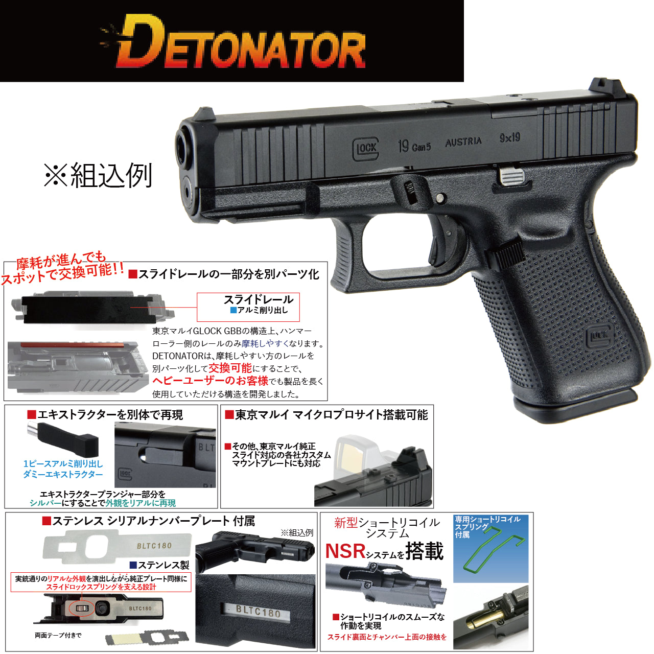 DETONATOR	マルイG19G5用Glock19 GEN5 MOSスライドセット -BK