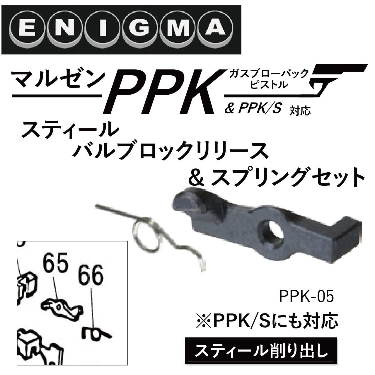 ENIGMA マルゼンPPKGBBシリーズ用スティールバルブロックリリース&スプリングセット　トイパーツ　トイガン