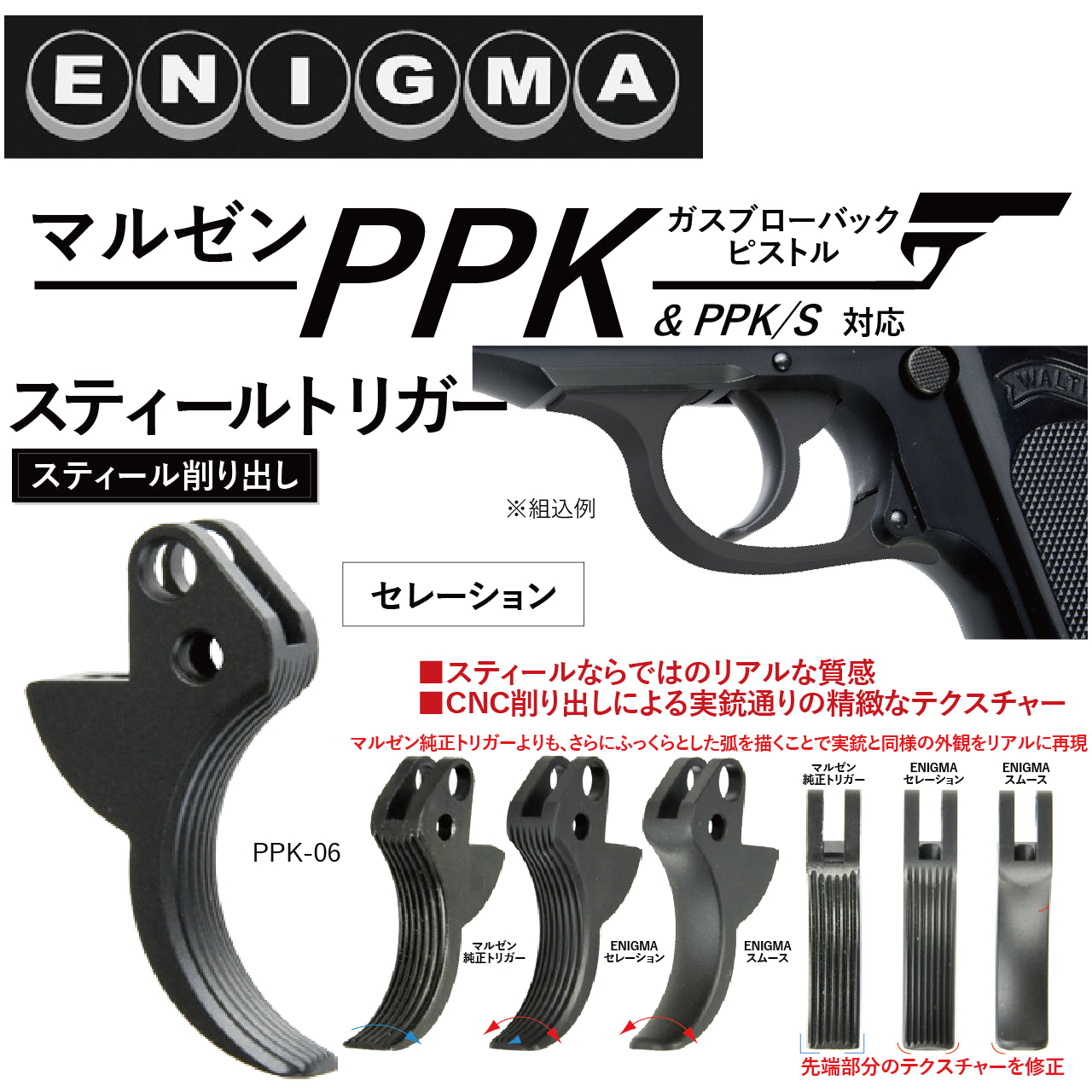 ENIGMA	　マルゼンPPKGBBシリーズ用スティールトリガー(セレーション)　トイパーツ　トイガン